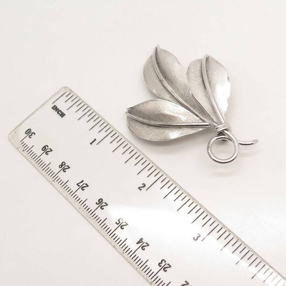 925 Sterling Silver Vintage Danecraft Triple Leaf Pin Brooch - Picture 3 of 8